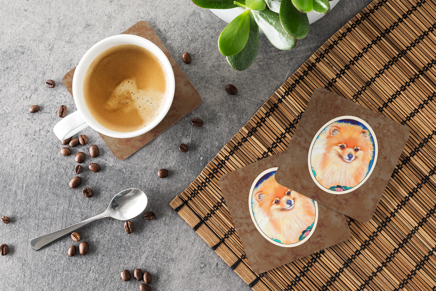 Pomeranian Foam Coasters Set of 4 Cup Coasters for Indoor Outdoor, Tabletop Protection, Anti Slip, Mouse pad Material