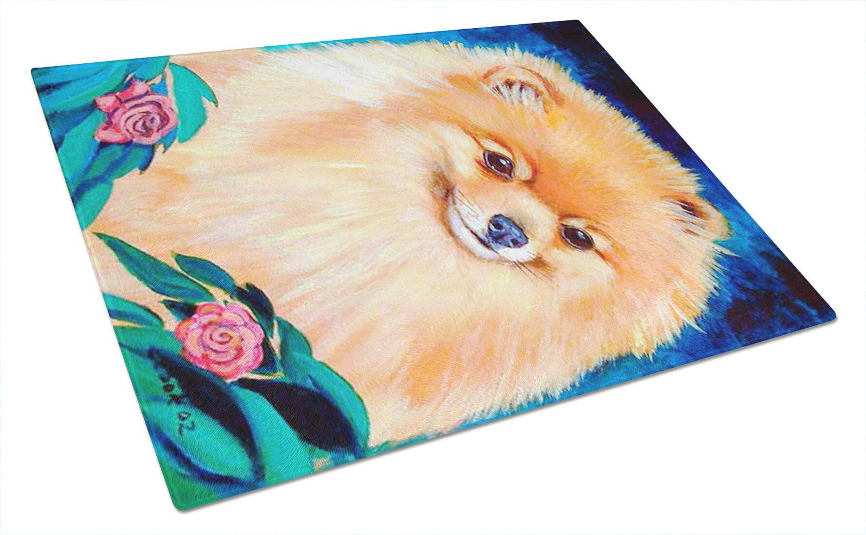 Pomeranian Cutting Board Tempered Glass Kitchen Cutting Surface, Heat Resistant Chopping, Non-Slip Feet, Food Prep & Serving