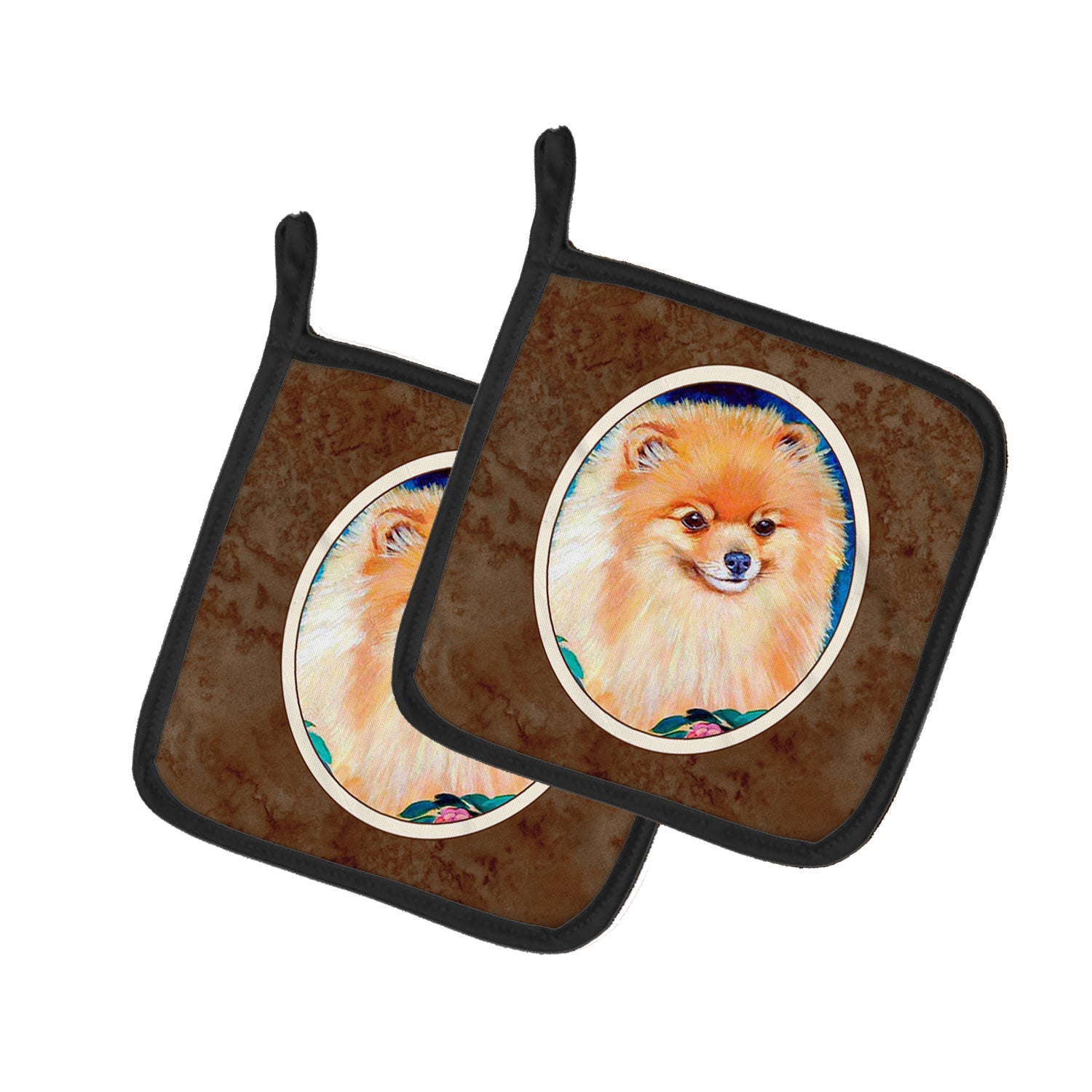 Pomeranian Pot Holder Set of 2 Heat Resistant Quilted Hot Pads 7.5 x 7.5 Inch, Insulated Kitchen Trivets for Cooking & Baking