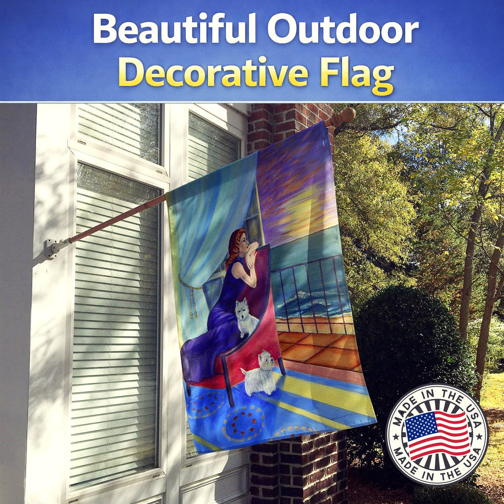 Lady with her Westie House Flag 28x40 Porch Sleeve Pole Decorative Outside Yard Banner Artwork Wall Hanging, Polyester