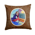 Lady with her Westie Decorative Throw Pillow 14x14 Indoor Outdoor Accent Cushion, Fabric Cover with Insert for Sofa, Bed, Porch & Living Room