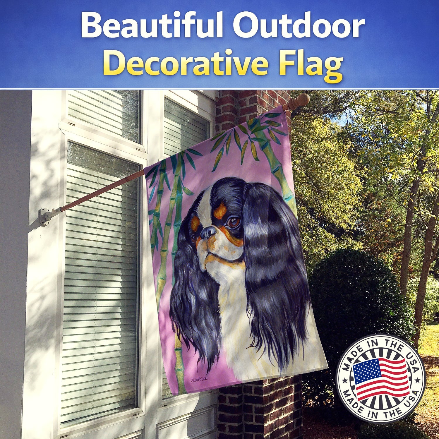 English Toy Spaniel House Flag 28x40 Porch Sleeve Pole Decorative Outside Yard Banner Artwork Wall Hanging, Polyester