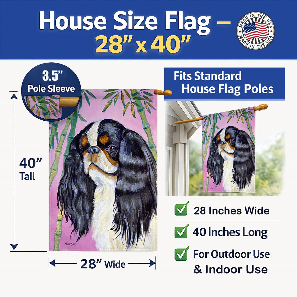 English Toy Spaniel House Flag 28x40 Porch Sleeve Pole Decorative Outside Yard Banner Artwork Wall Hanging, Polyester