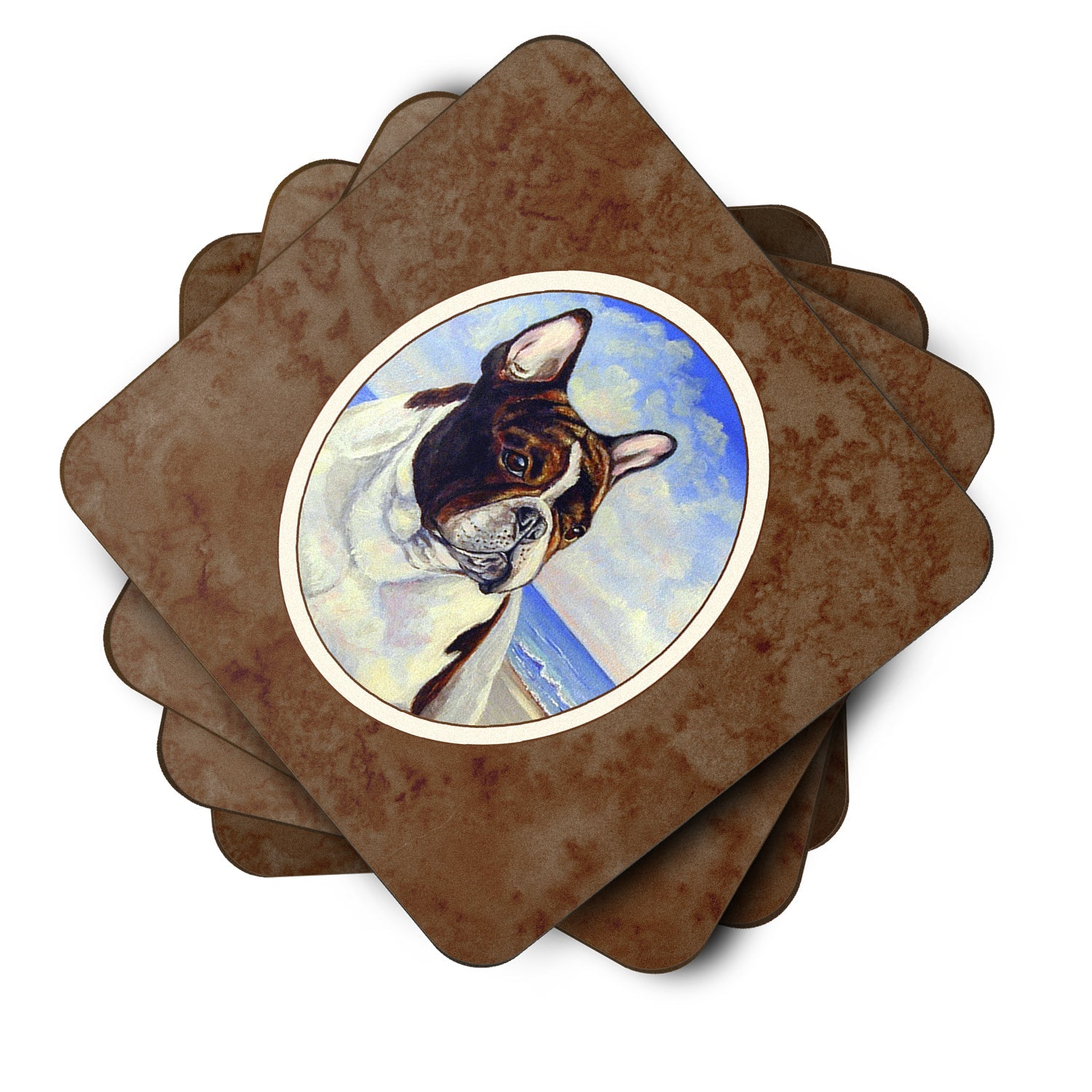 French Bulldog at the beach Foam Coasters Set of 4 Cup Coasters for Indoor Outdoor, Tabletop Protection, Anti Slip, Mouse pad Material