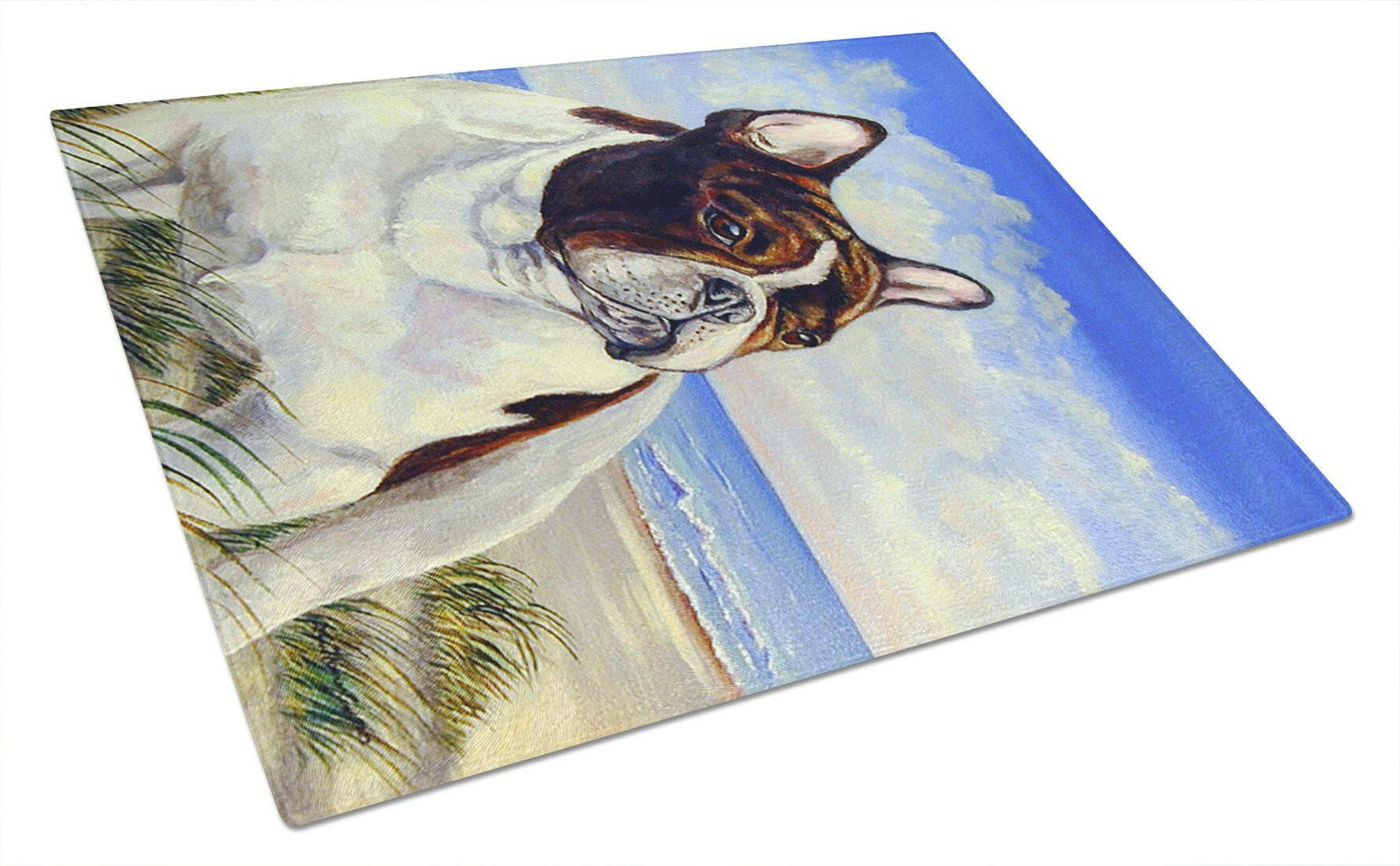 French Bulldog at the beach Cutting Board Tempered Glass Kitchen Cutting Surface, Heat Resistant Chopping, Non-Slip Feet, Food Prep & Serving