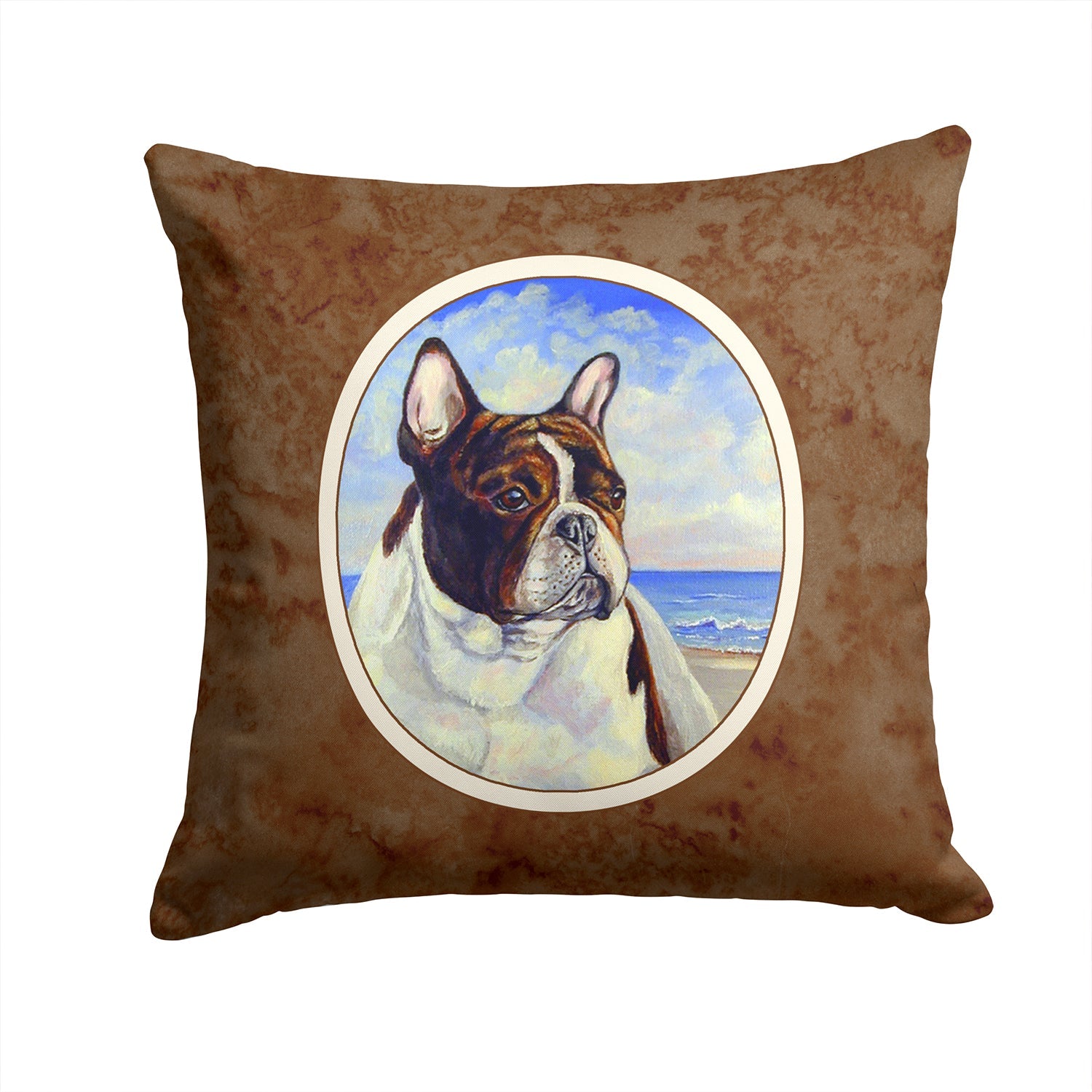 French Bulldog at the beach Decorative Throw Pillow 14x14 Indoor Outdoor Accent Cushion, Fabric Cover with Insert for Sofa, Bed, Porch & Living Room