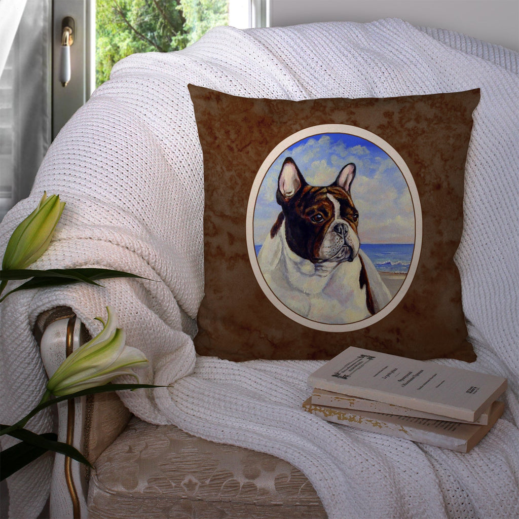 French Bulldog at the beach Decorative Throw Pillow 14x14 Indoor Outdoor Accent Cushion, Fabric Cover with Insert for Sofa, Bed, Porch & Living Room
