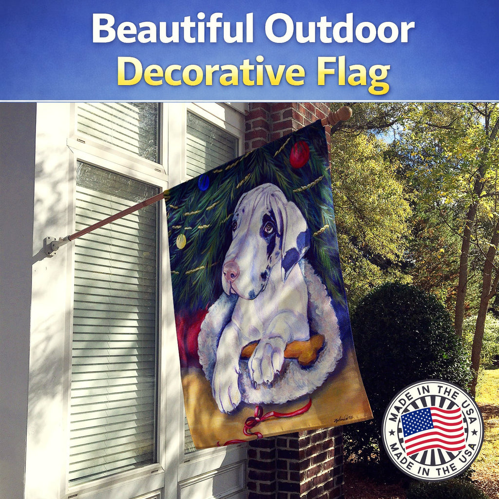 Christmas Tree with Harlequin Great Dane House Flag 28x40 Porch Sleeve Pole Decorative Outside Yard Banner Artwork Wall Hanging, Polyester
