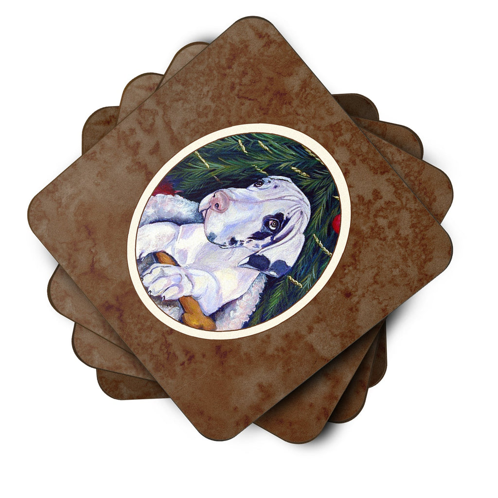 Christmas Tree with Harlequin Great Dane Foam Coasters Set of 4 Cup Coasters for Indoor Outdoor, Tabletop Protection, Anti Slip, Mouse pad Material