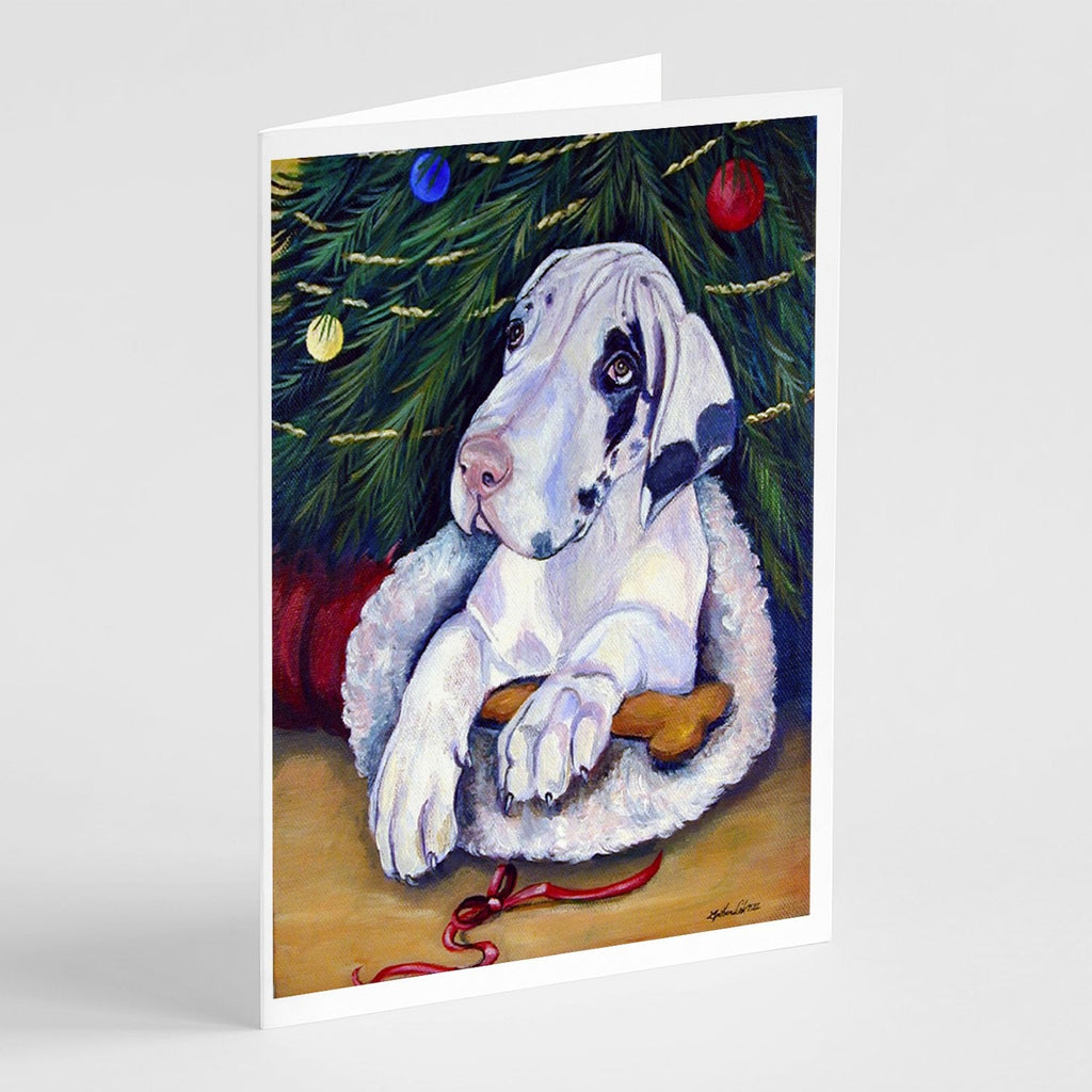 Christmas Tree with Harlequin Great Dane Greeting Cards Pack of 8 Blank Cards with Envelopes Whimsical A7 Size 5x7