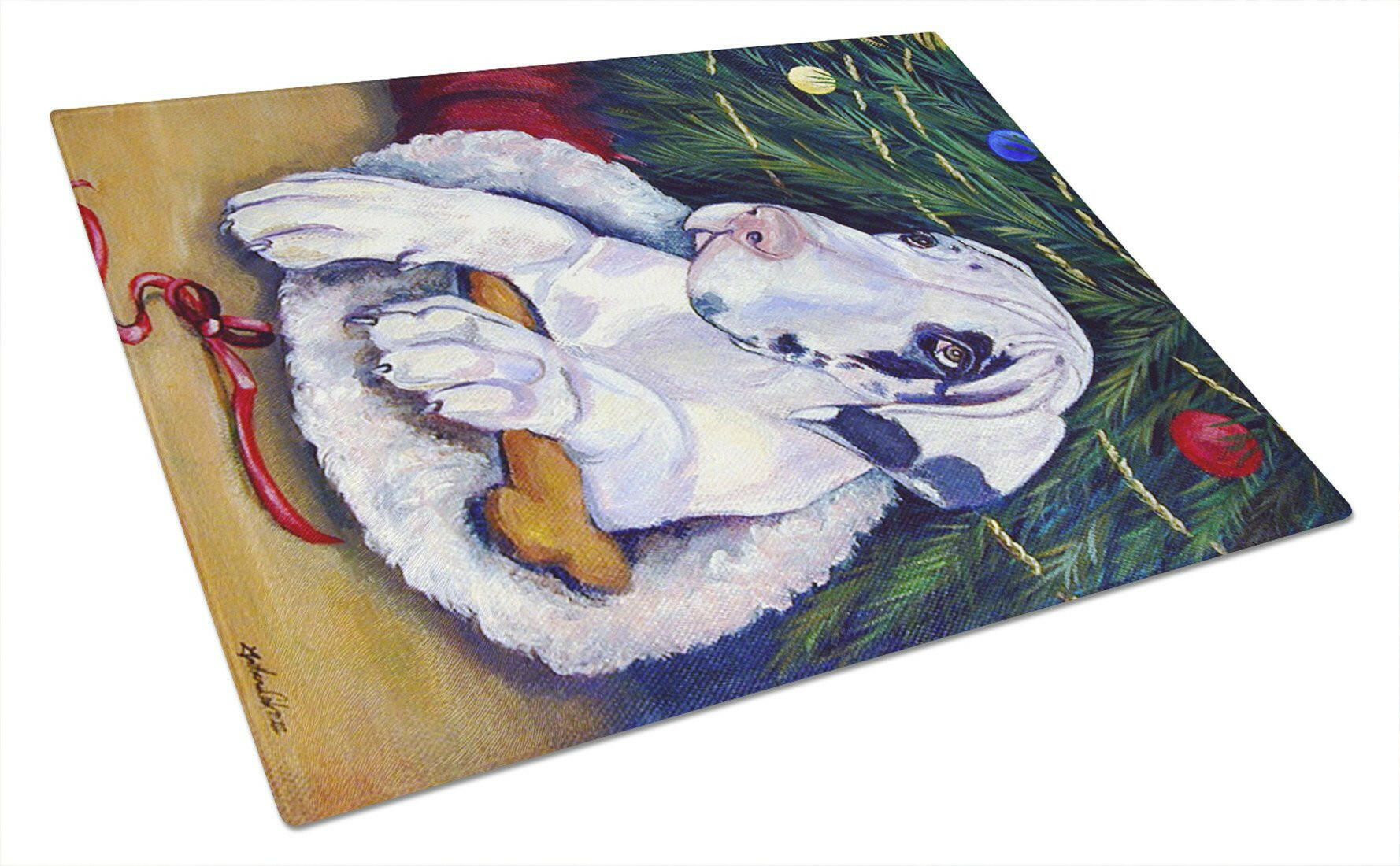 Christmas Tree with Harlequin Great Dane Cutting Board Tempered Glass Kitchen Cutting Surface, Heat Resistant Chopping, Non-Slip Feet, Food Prep & Serving