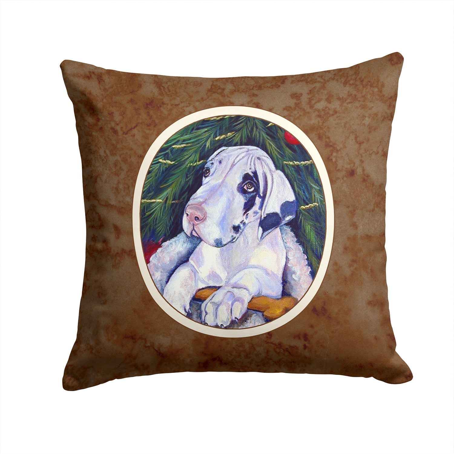 Christmas Tree with Harlequin Great Dane Decorative Throw Pillow 14x14 Indoor Outdoor Accent Cushion, Fabric Cover with Insert for Sofa, Bed, Porch & Living Room
