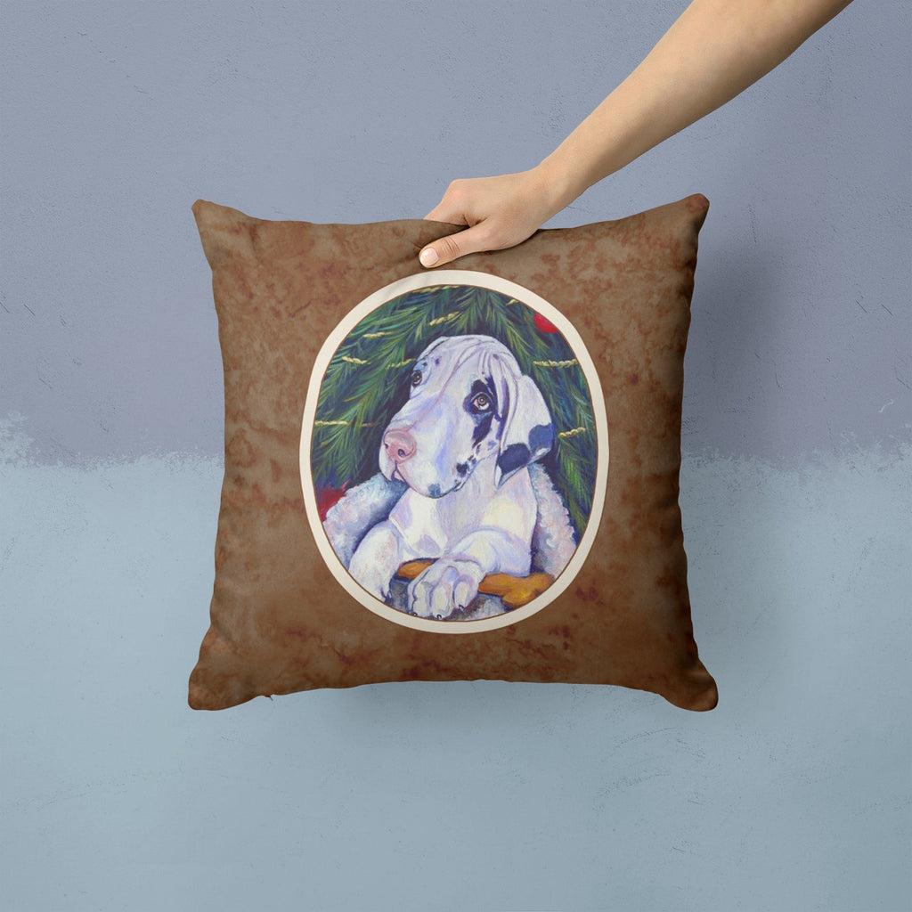 Christmas Tree with Harlequin Great Dane Decorative Throw Pillow 14x14 Indoor Outdoor Accent Cushion, Fabric Cover with Insert for Sofa, Bed, Porch & Living Room