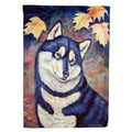 Fall Leaves Siberian Husky House Flag 28x40 Porch Sleeve Pole Decorative Outside Yard Banner Artwork Wall Hanging, Polyester