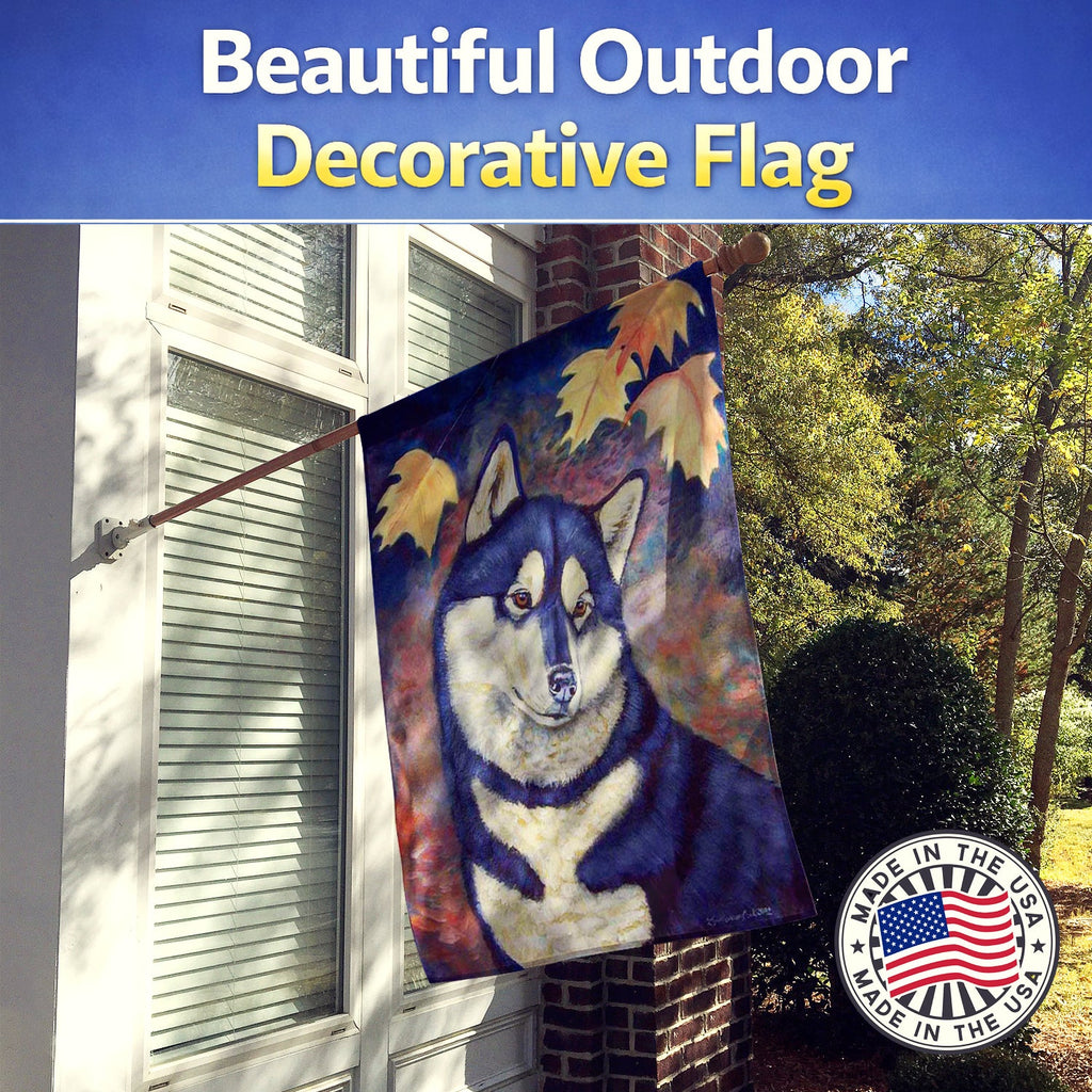 Fall Leaves Siberian Husky House Flag 28x40 Porch Sleeve Pole Decorative Outside Yard Banner Artwork Wall Hanging, Polyester