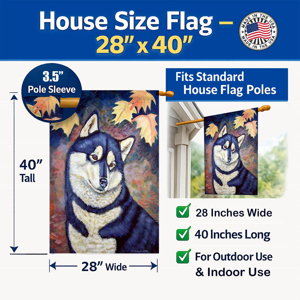 Fall Leaves Siberian Husky House Flag 28x40 Porch Sleeve Pole Decorative Outside Yard Banner Artwork Wall Hanging, Polyester