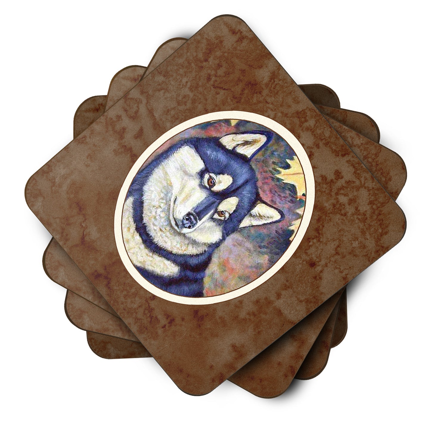 Fall Leaves Siberian Husky Foam Coasters Set of 4 Cup Coasters for Indoor Outdoor, Tabletop Protection, Anti Slip, Mouse pad Material