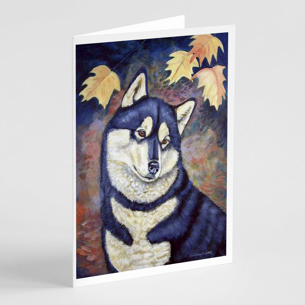 Fall Leaves Siberian Husky Greeting Cards Pack of 8 Blank Cards with Envelopes Whimsical A7 Size 5x7