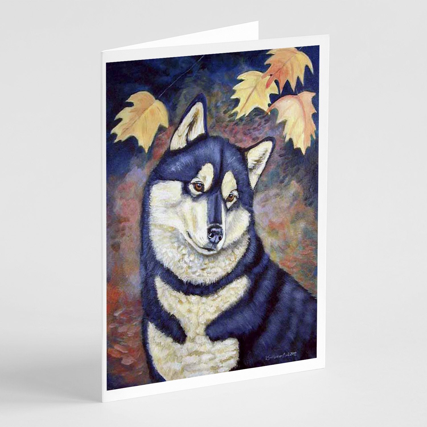Fall Leaves Siberian Husky Greeting Cards Pack of 8 Blank Cards with Envelopes Whimsical A7 Size 5x7