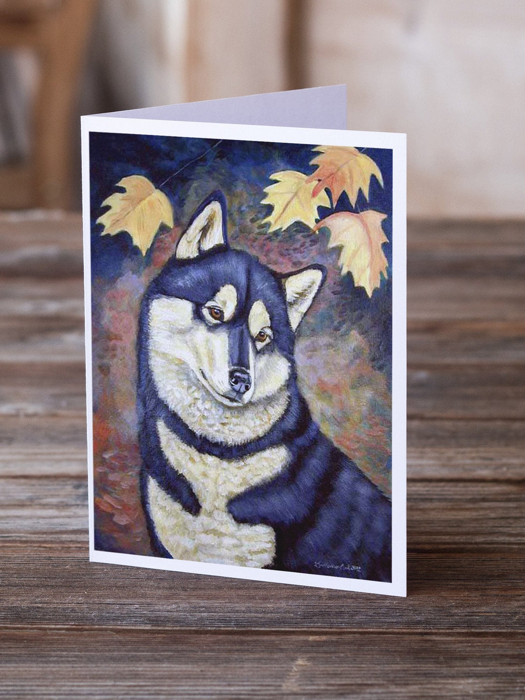 Fall Leaves Siberian Husky Greeting Cards Pack of 8 Blank Cards with Envelopes Whimsical A7 Size 5x7