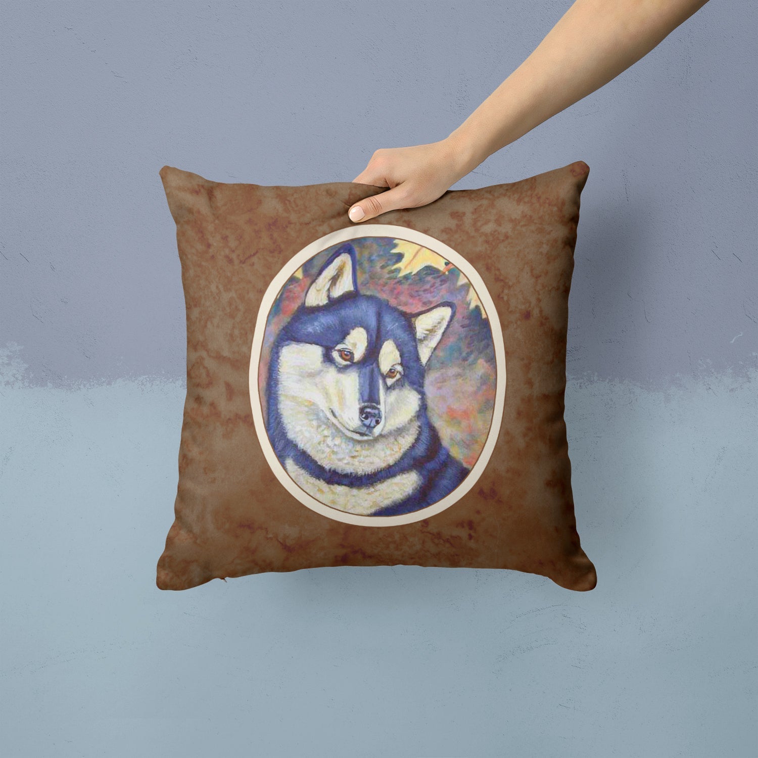 Fall Leaves Siberian Husky Decorative Throw Pillow 14x14 Indoor Outdoor Accent Cushion, Fabric Cover with Insert for Sofa, Bed, Porch & Living Room