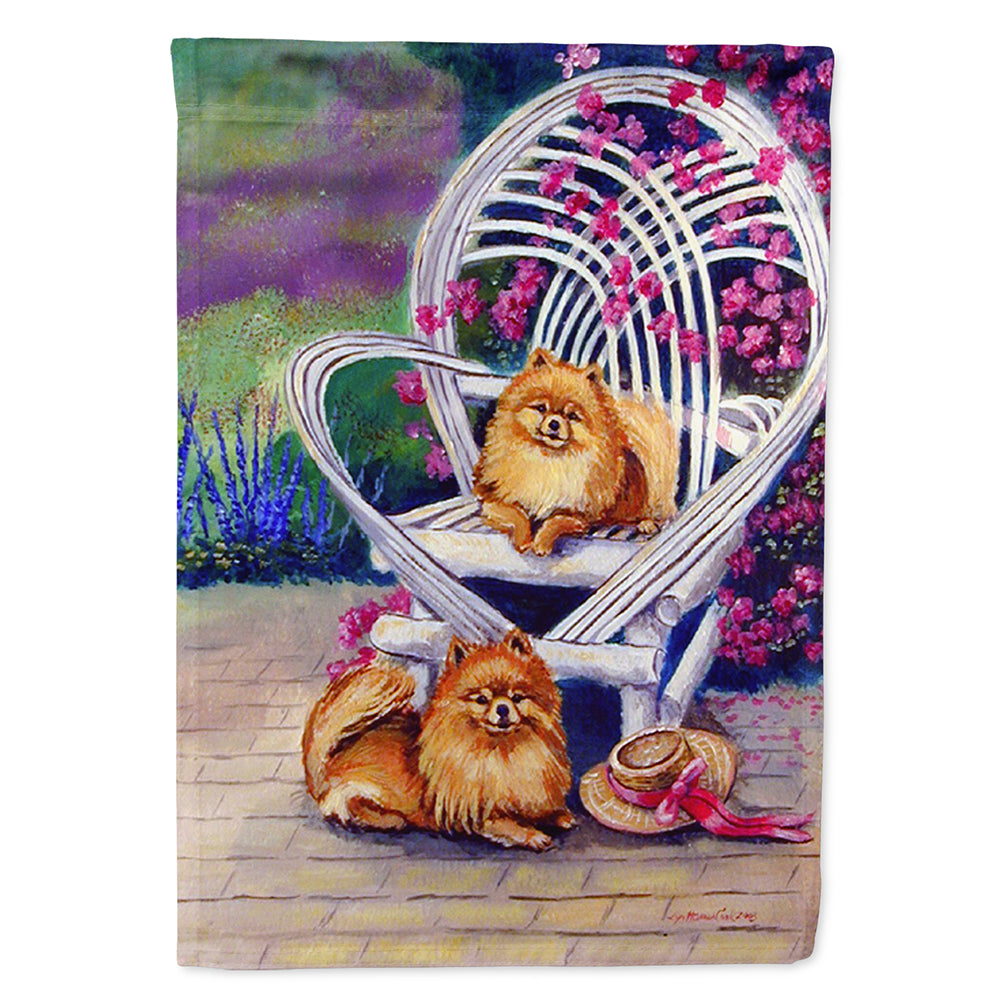 Red Pomeranians House Flag 28x40 Porch Sleeve Pole Decorative Outside Yard Banner Artwork Wall Hanging, Polyester