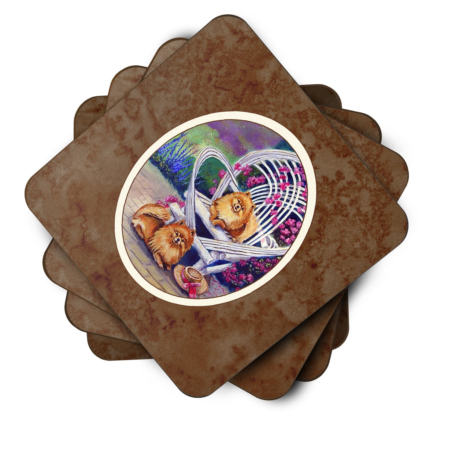 Red Pomeranians Foam Coasters Set of 4 Cup Coasters for Indoor Outdoor, Tabletop Protection, Anti Slip, Mouse pad Material