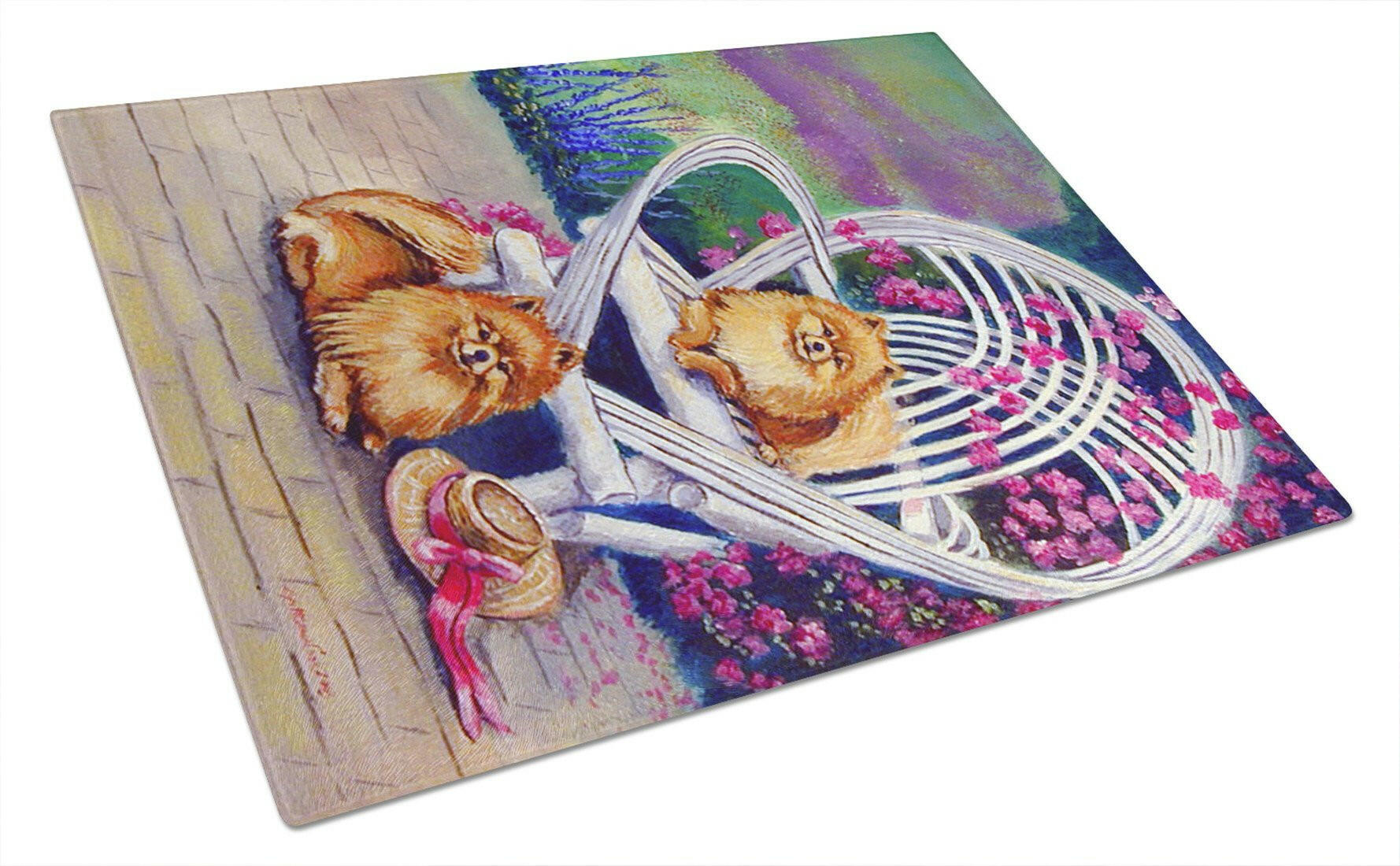 Red Pomeranians Cutting Board Tempered Glass Kitchen Cutting Surface, Heat Resistant Chopping, Non-Slip Feet, Food Prep & Serving