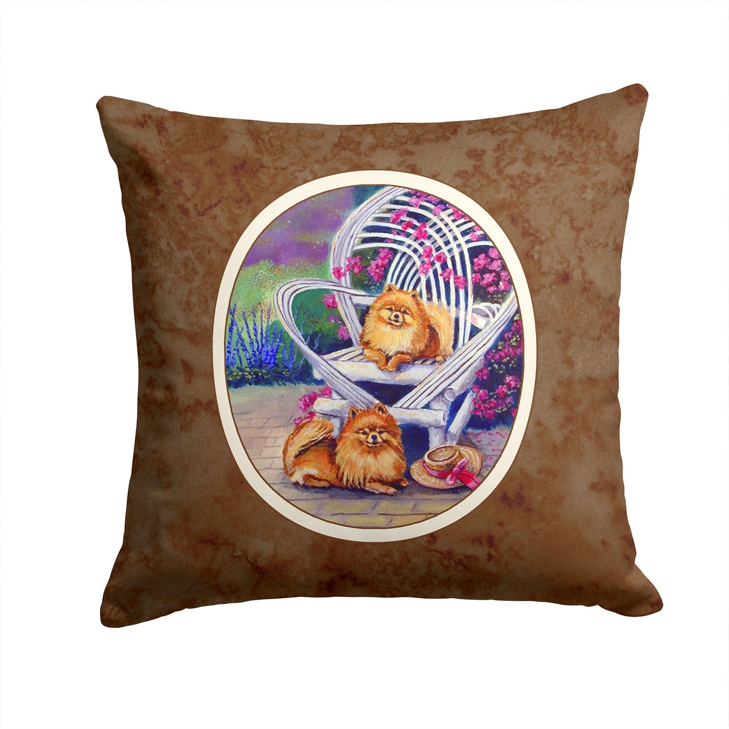 Red Pomeranians Decorative Throw Pillow 14x14 Indoor Outdoor Accent Cushion, Fabric Cover with Insert for Sofa, Bed, Porch & Living Room