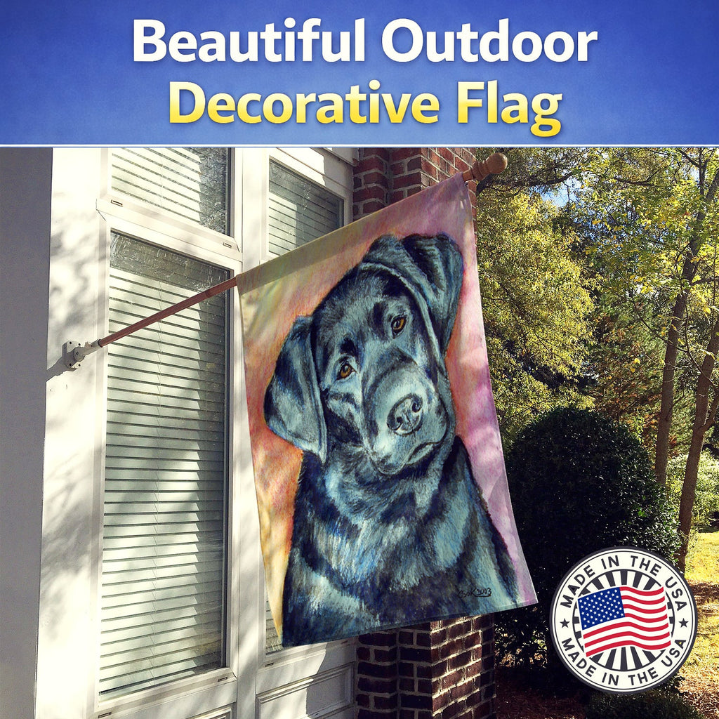Black Labrador House Flag 28x40 Porch Sleeve Pole Decorative Outside Yard Banner Artwork Wall Hanging, Polyester