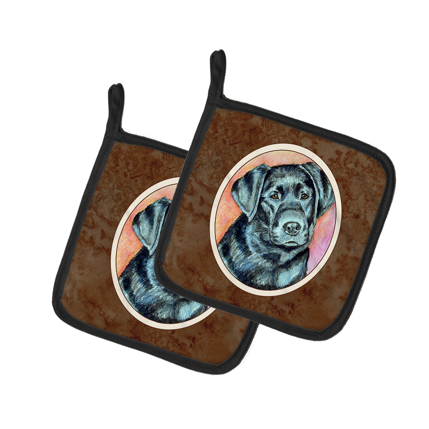 Black Labrador Pot Holder Set of 2 Heat Resistant Quilted Hot Pads 7.5 x 7.5 Inch, Insulated Kitchen Trivets for Cooking & Baking
