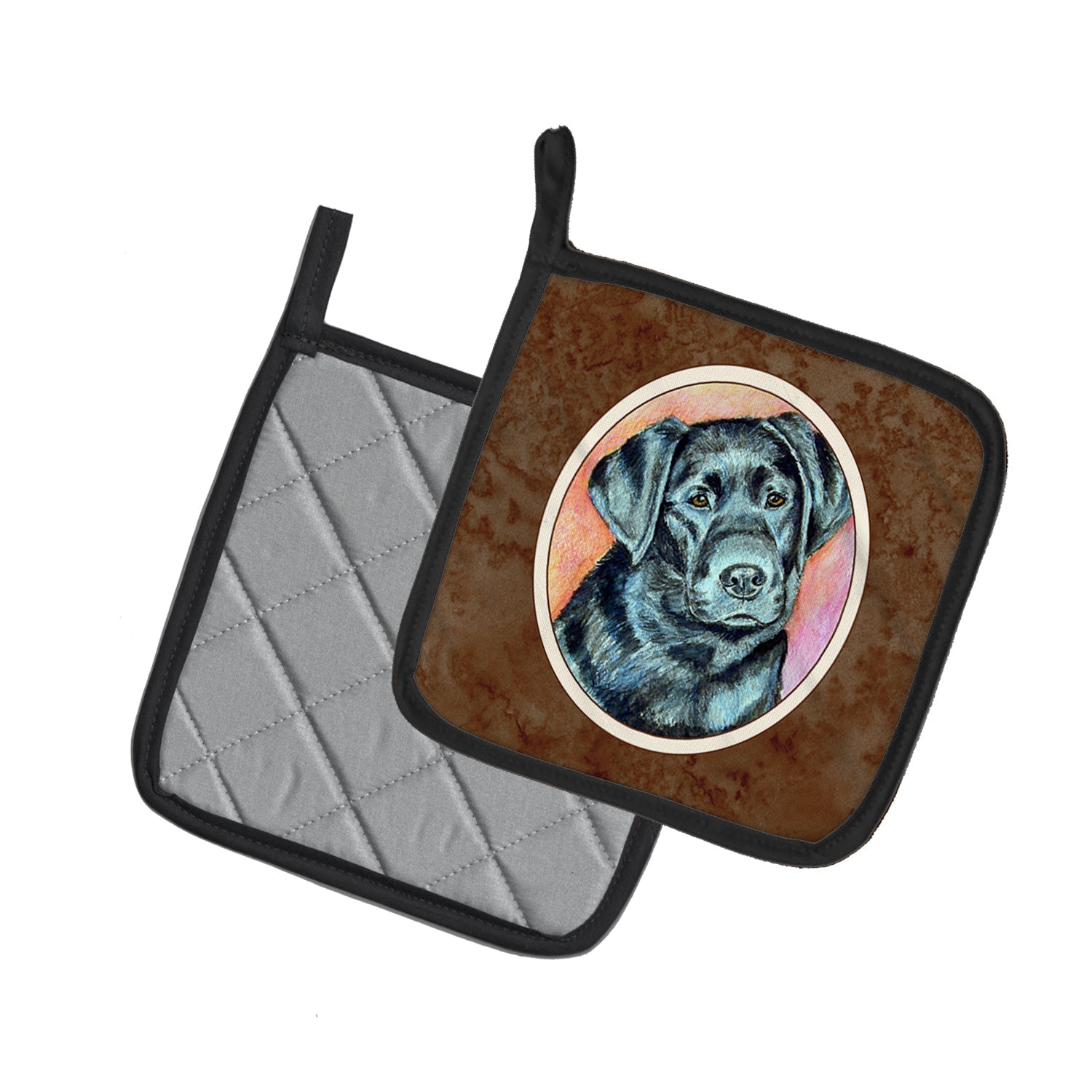 Black Labrador Pot Holder Set of 2 Heat Resistant Quilted Hot Pads 7.5 x 7.5 Inch, Insulated Kitchen Trivets for Cooking & Baking