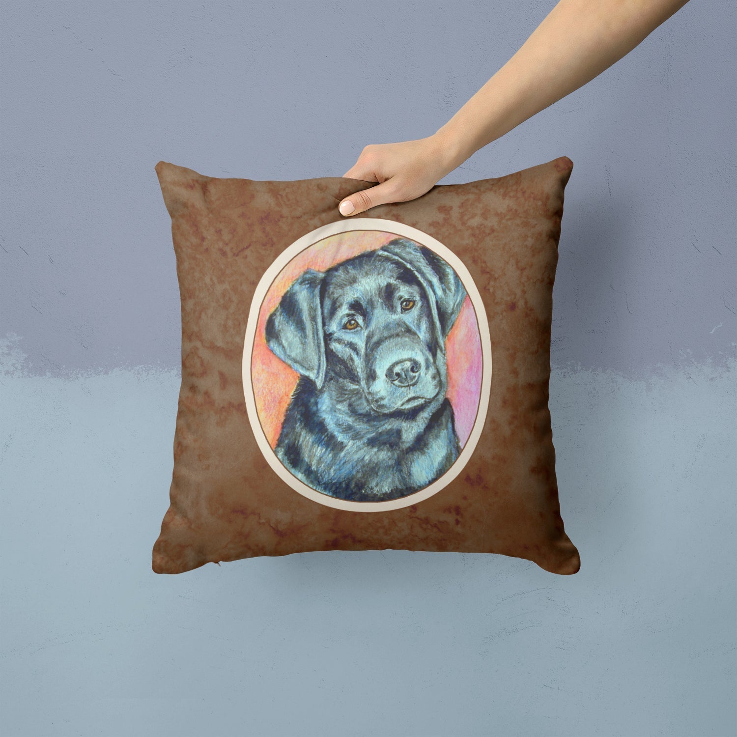 Black Labrador Decorative Throw Pillow 14x14 Indoor Outdoor Accent Cushion, Fabric Cover with Insert for Sofa, Bed, Porch & Living Room
