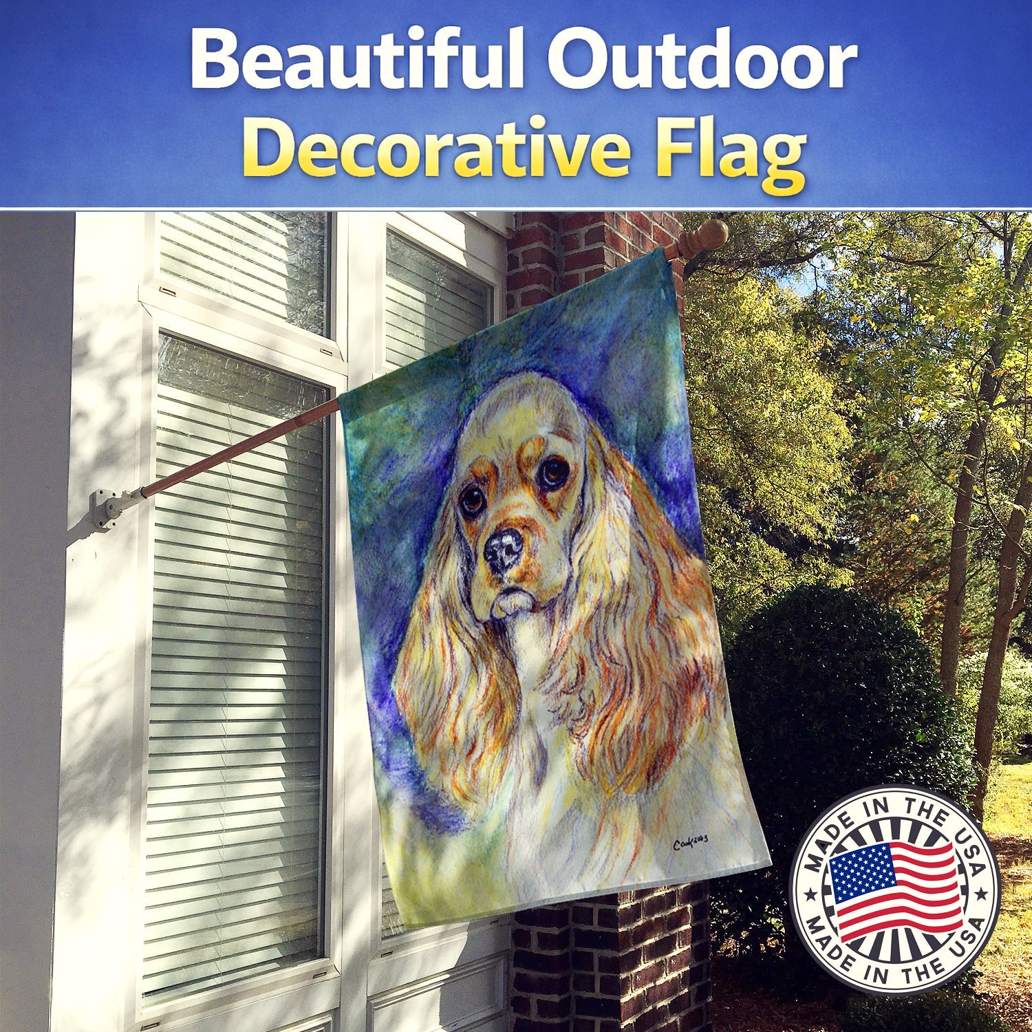 Buff Cocker Spaniel House Flag 28x40 Porch Sleeve Pole Decorative Outside Yard Banner Artwork Wall Hanging, Polyester