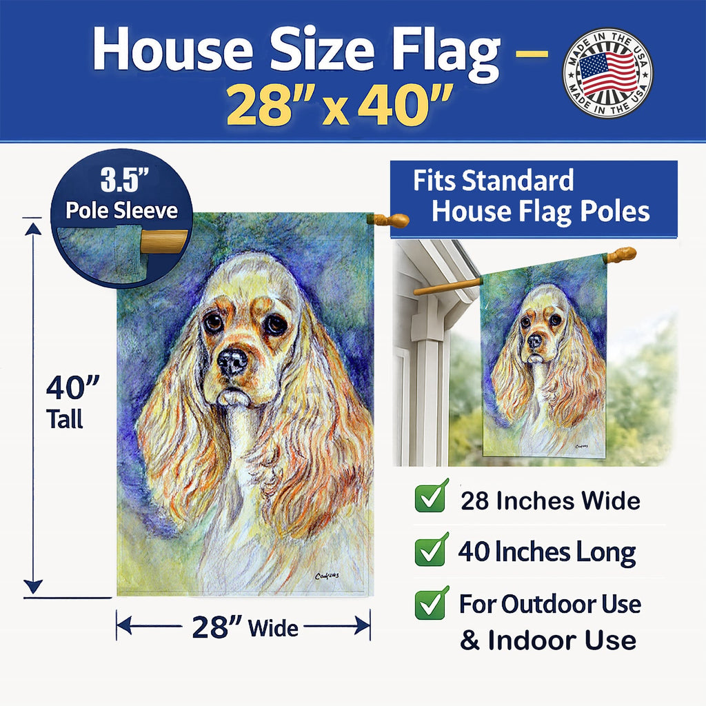 Buff Cocker Spaniel House Flag 28x40 Porch Sleeve Pole Decorative Outside Yard Banner Artwork Wall Hanging, Polyester
