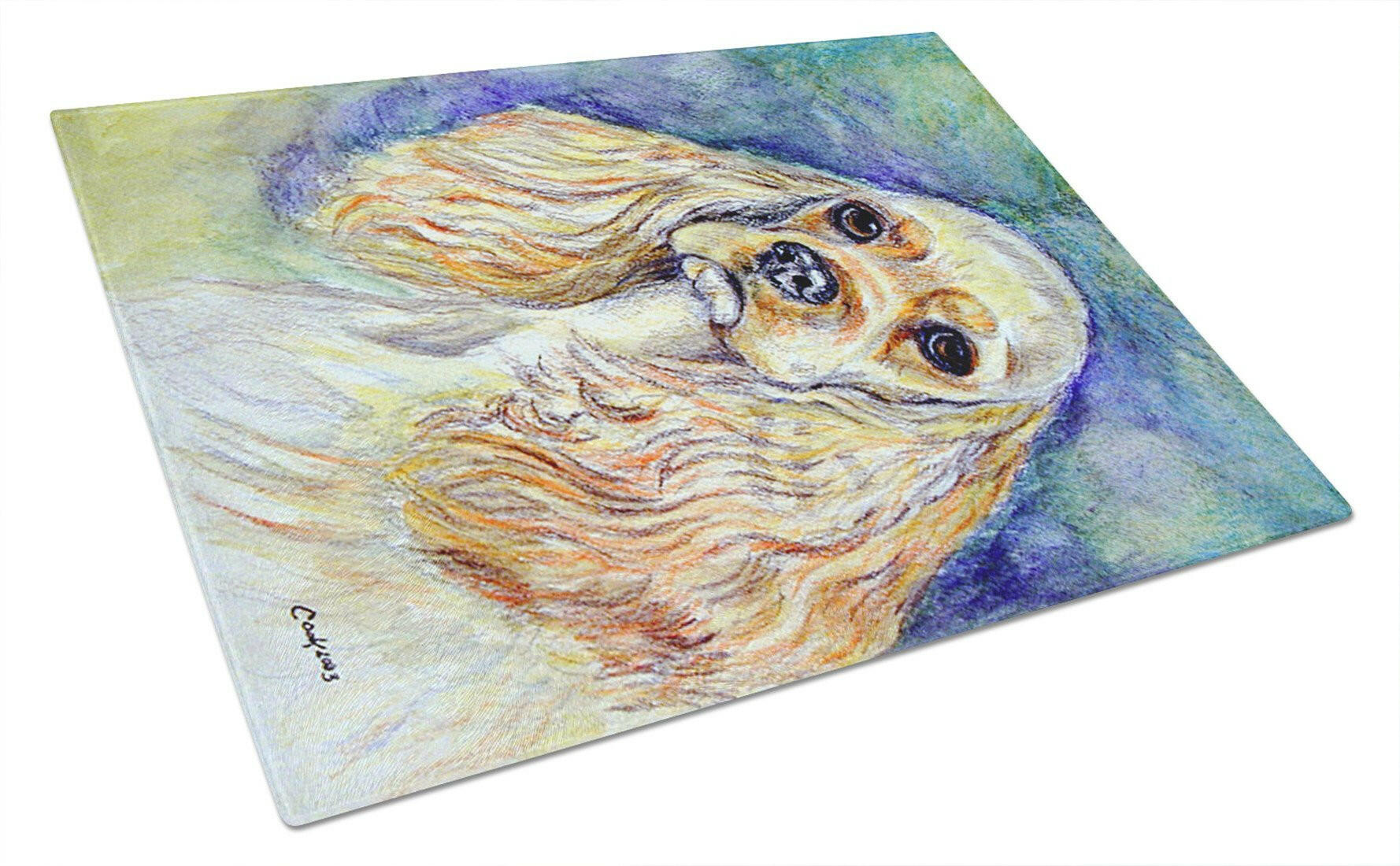Buff Cocker Spaniel Cutting Board Tempered Glass Kitchen Cutting Surface, Heat Resistant Chopping, Non-Slip Feet, Food Prep & Serving