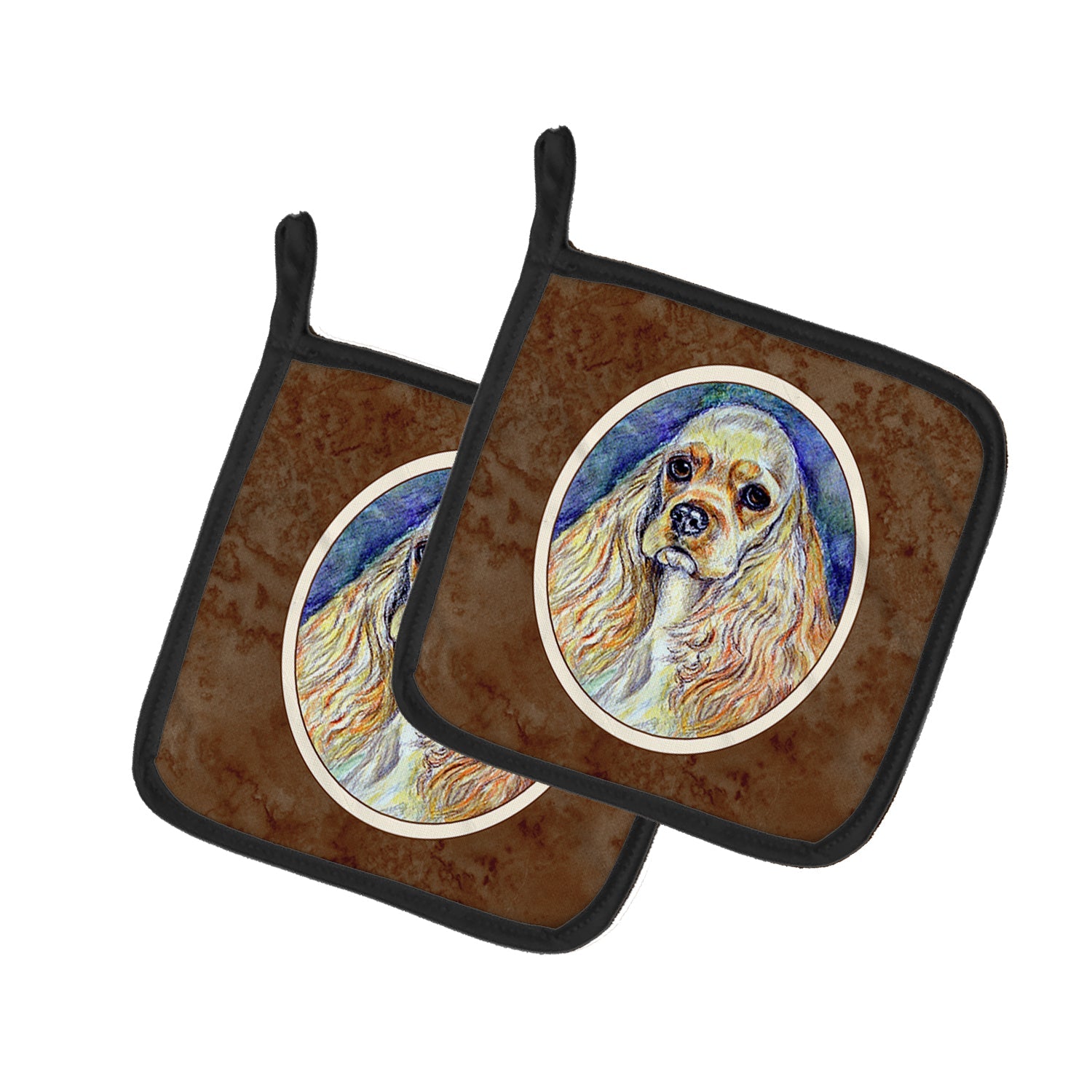 Buff Cocker Spaniel Pot Holder Set of 2 Heat Resistant Quilted Hot Pads 7.5 x 7.5 Inch, Insulated Kitchen Trivets for Cooking & Baking