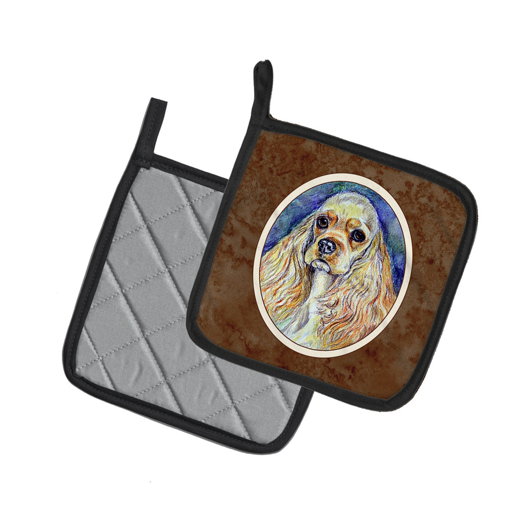 Buff Cocker Spaniel Pot Holder Set of 2 Heat Resistant Quilted Hot Pads 7.5 x 7.5 Inch, Insulated Kitchen Trivets for Cooking & Baking