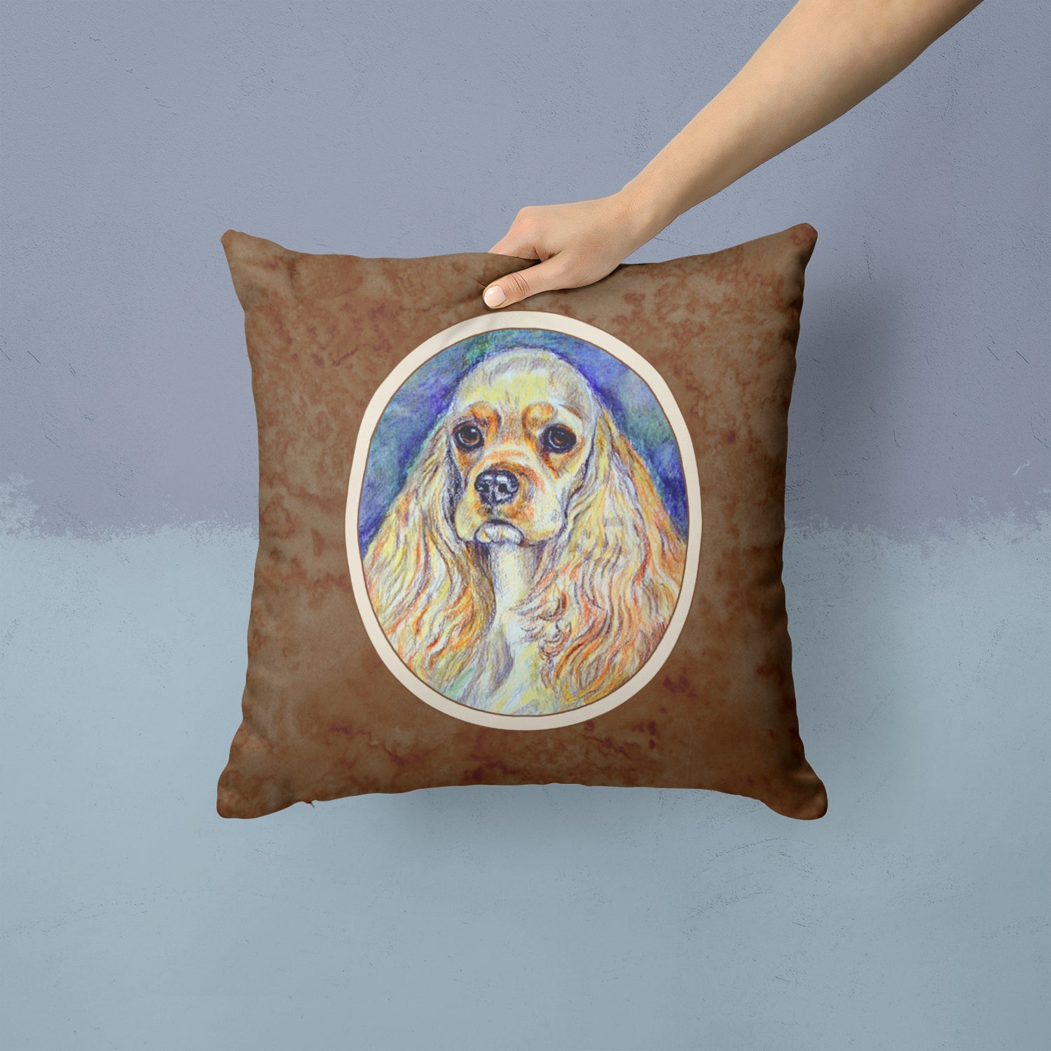 Buff Cocker Spaniel Decorative Throw Pillow 14x14 Indoor Outdoor Accent Cushion, Fabric Cover with Insert for Sofa, Bed, Porch & Living Room