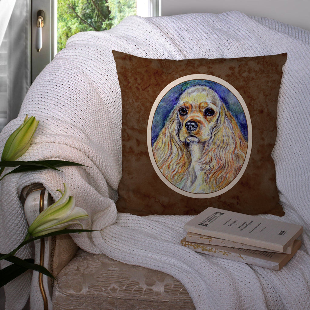 Buff Cocker Spaniel Decorative Throw Pillow 14x14 Indoor Outdoor Accent Cushion, Fabric Cover with Insert for Sofa, Bed, Porch & Living Room