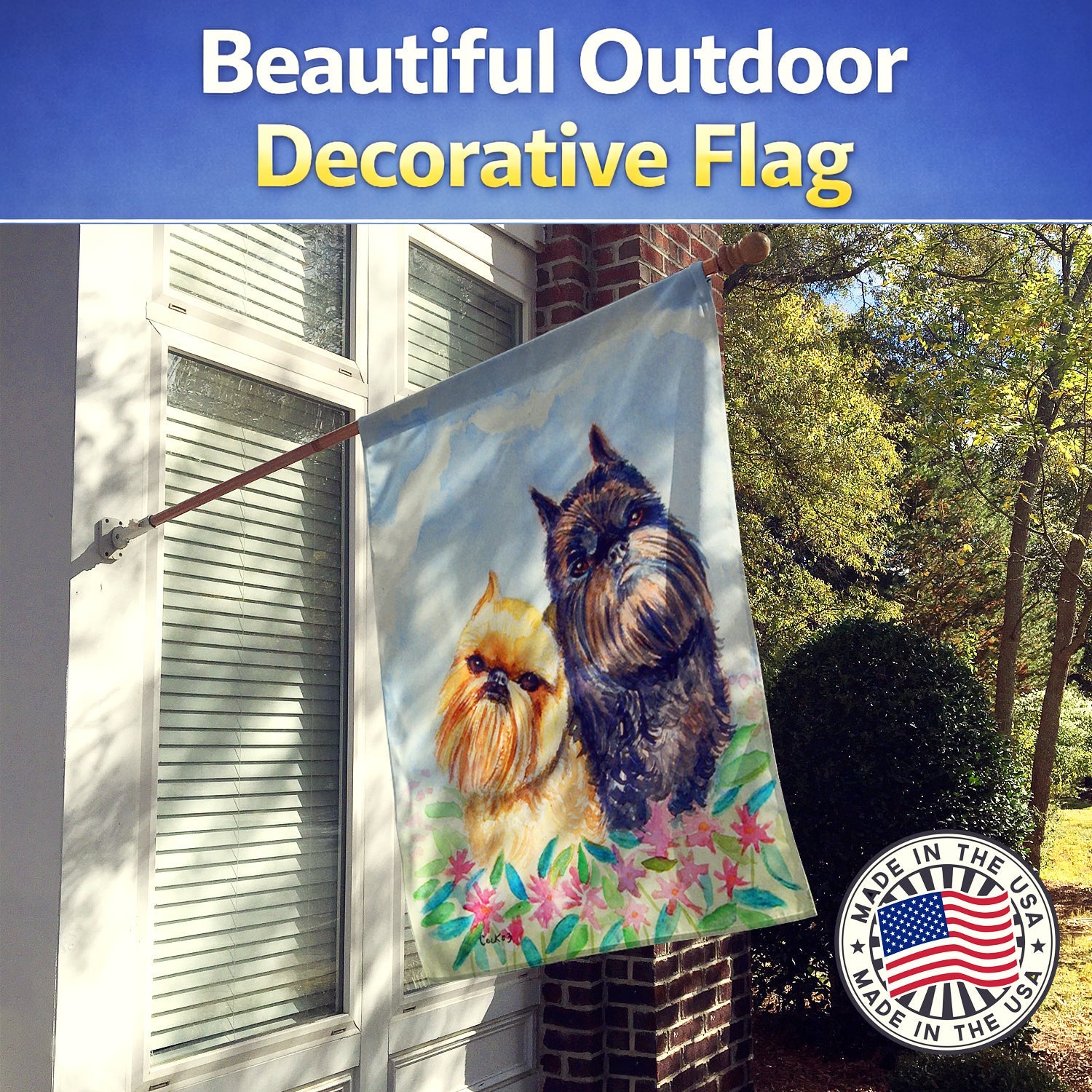 Brussels Griffon House Flag 28x40 Porch Sleeve Pole Decorative Outside Yard Banner Artwork Wall Hanging, Polyester