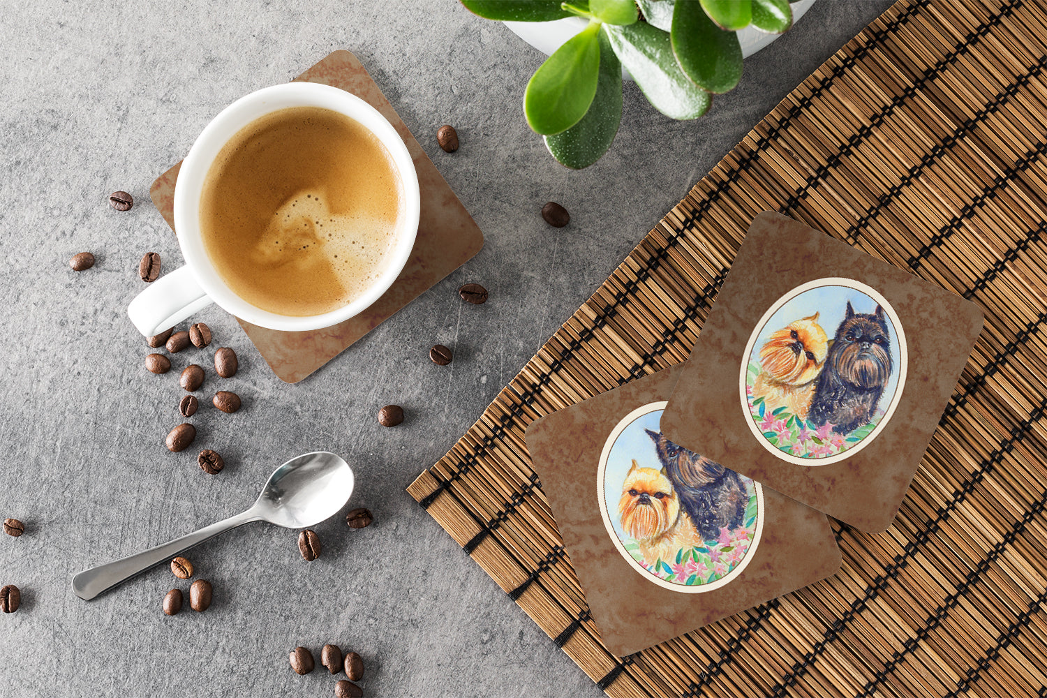 Brussels Griffon Foam Coasters Set of 4 Cup Coasters for Indoor Outdoor, Tabletop Protection, Anti Slip, Mouse pad Material