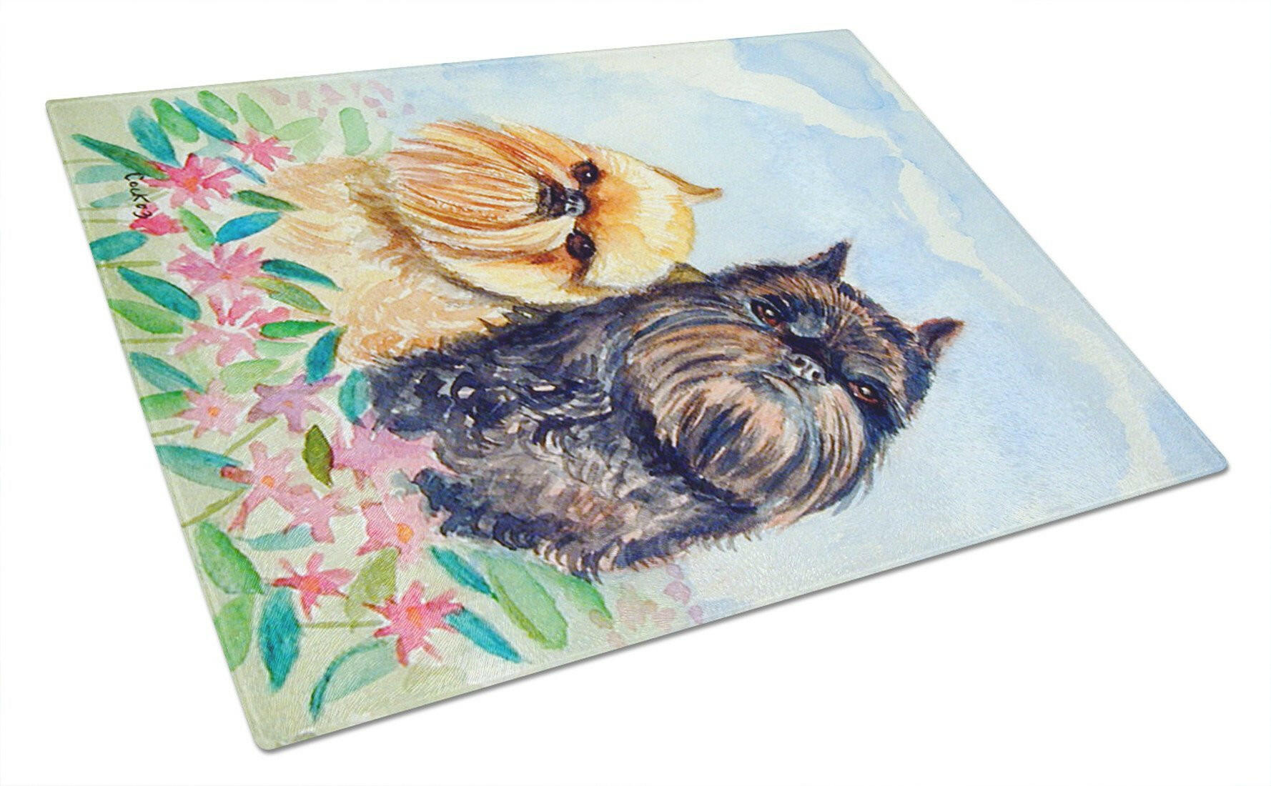 Brussels Griffon Cutting Board Tempered Glass Kitchen Cutting Surface, Heat Resistant Chopping, Non-Slip Feet, Food Prep & Serving