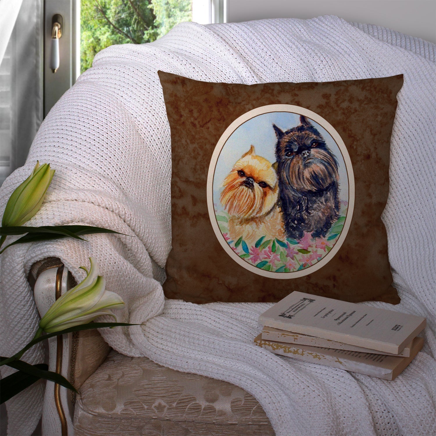 Brussels Griffon Decorative Throw Pillow 14x14 Indoor Outdoor Accent Cushion, Fabric Cover with Insert for Sofa, Bed, Porch & Living Room
