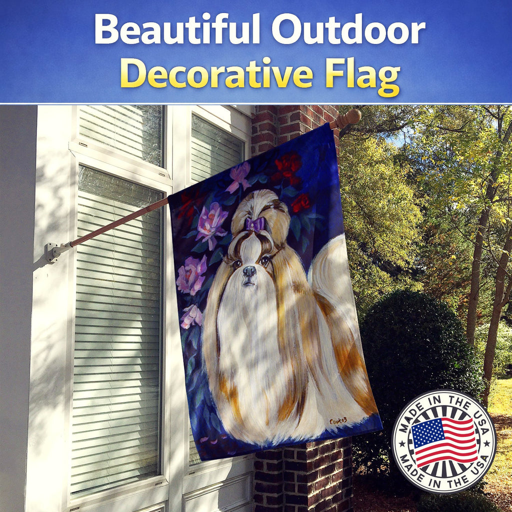 Shih Tzu House Flag 28x40 Porch Sleeve Pole Decorative Outside Yard Banner Artwork Wall Hanging, Polyester