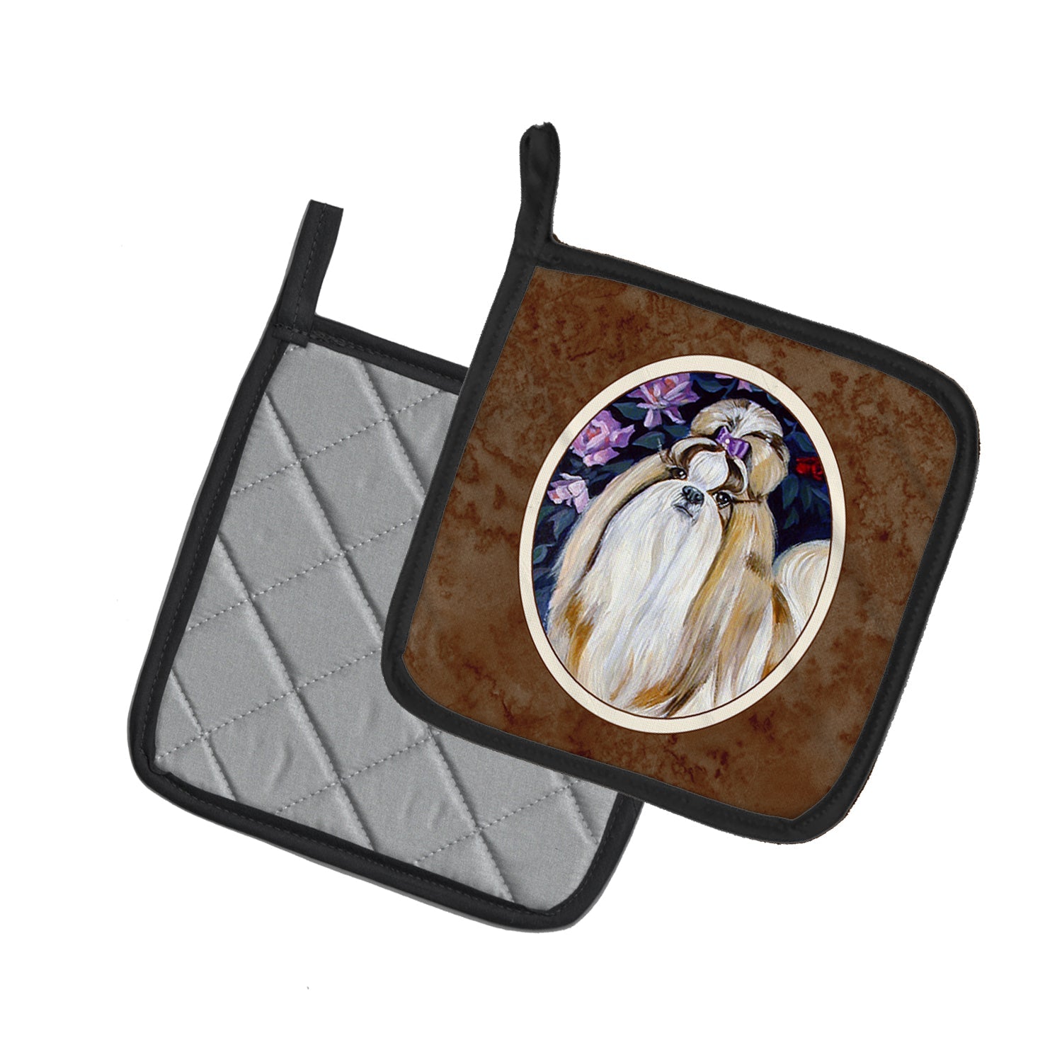 Shih Tzu Pot Holder Set of 2 Heat Resistant Quilted Hot Pads 7.5 x 7.5 Inch, Insulated Kitchen Trivets for Cooking & Baking