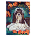 Autumn Leaves Shih Tzu House Flag 28x40 Porch Sleeve Pole Decorative Outside Yard Banner Artwork Wall Hanging, Polyester