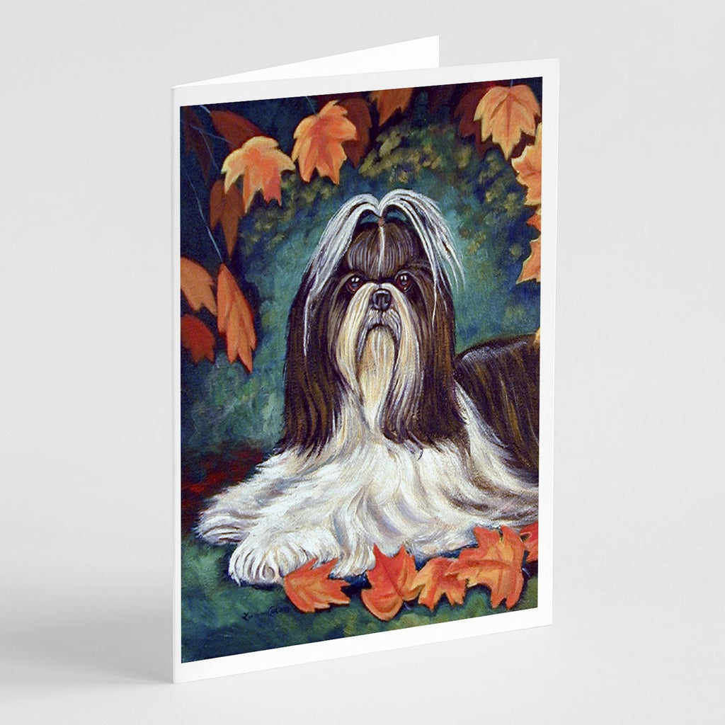 Autumn Leaves Shih Tzu Greeting Cards Pack of 8 Blank Cards with Envelopes Whimsical A7 Size 5x7