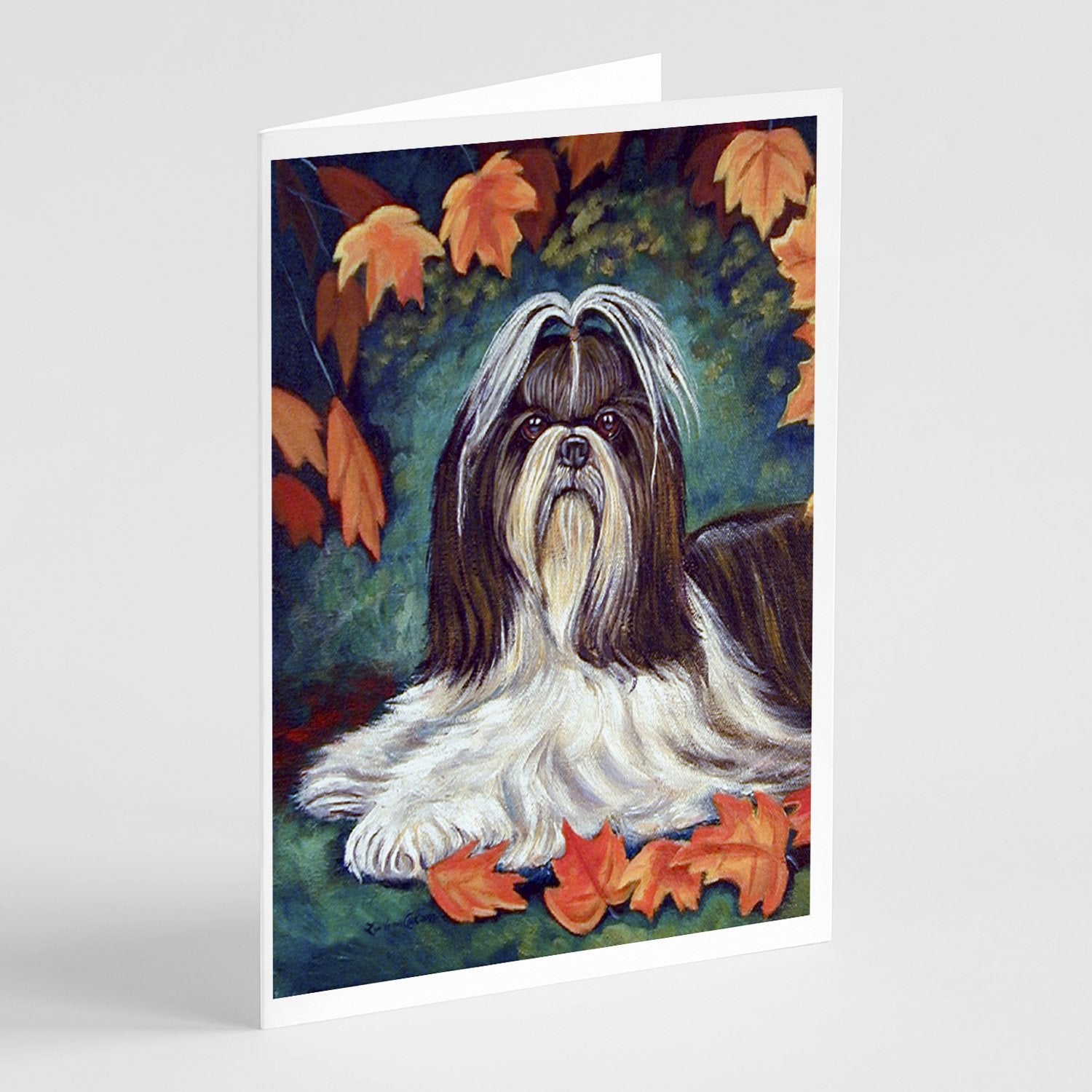 Autumn Leaves Shih Tzu Greeting Cards Pack of 8 Blank Cards with Envelopes Whimsical A7 Size 5x7
