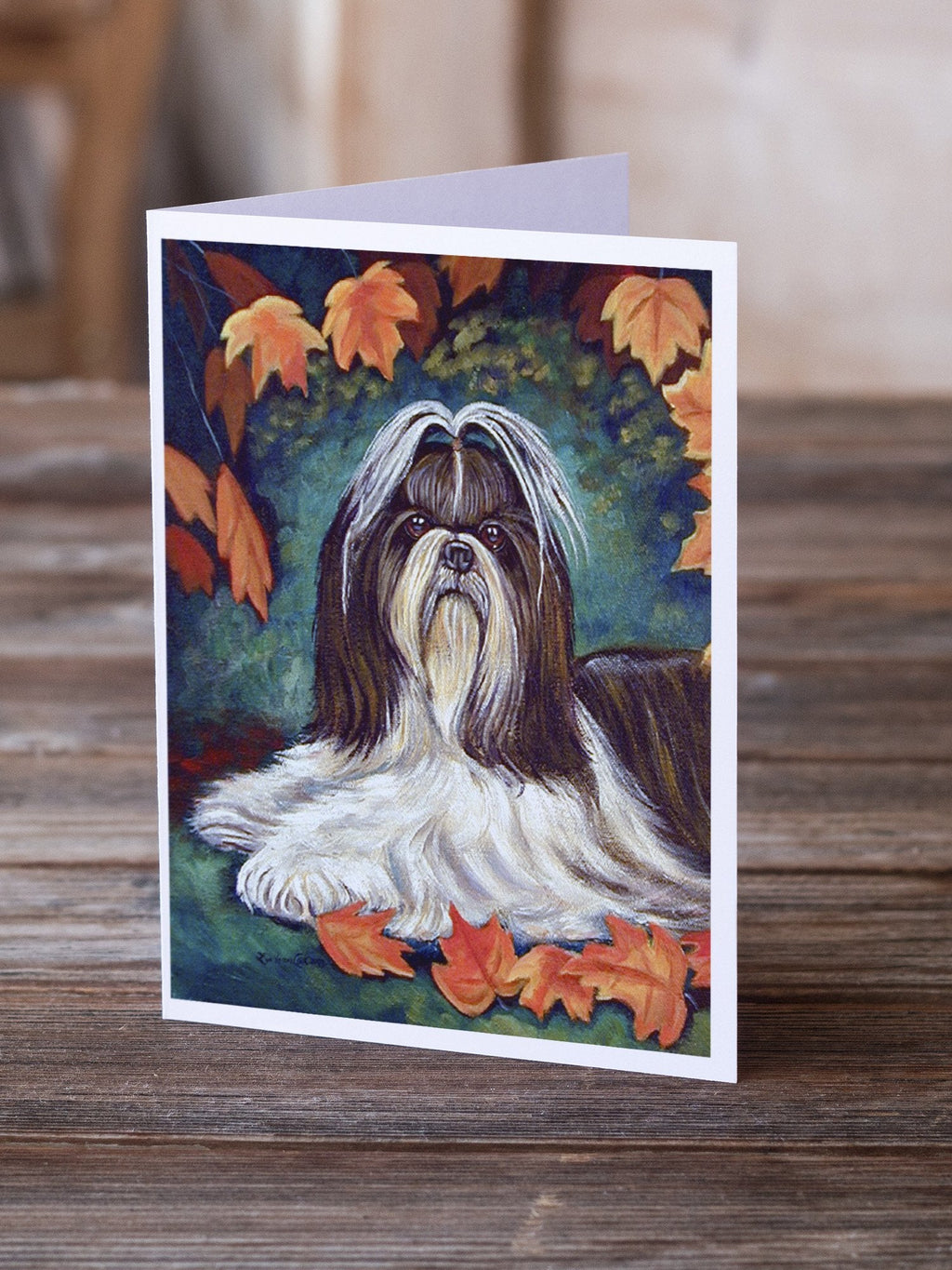 Autumn Leaves Shih Tzu Greeting Cards Pack of 8 Blank Cards with Envelopes Whimsical A7 Size 5x7